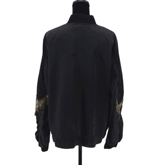 NU Denmark‎ Womens Sequined Eagle Full-Zip Bomber Jacket Black Large - Picture 5 of 14